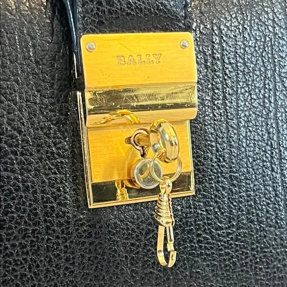 Bally Black Leather Briefcase with Gold Accents - Picture 3 of 16